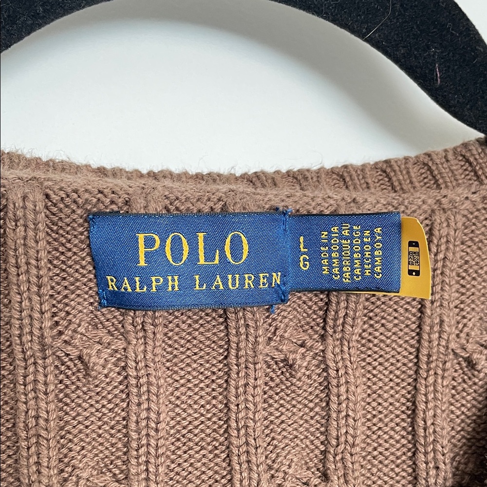 Polo by Ralph Lauren V-Neck Brown Cable Knit Sweater - Picture 2 of 7